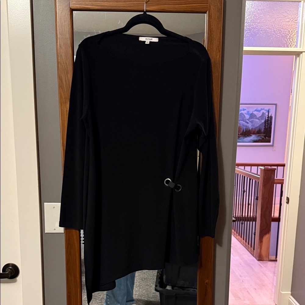 Sympli Black Long Sleeve Dress with Silver Accent